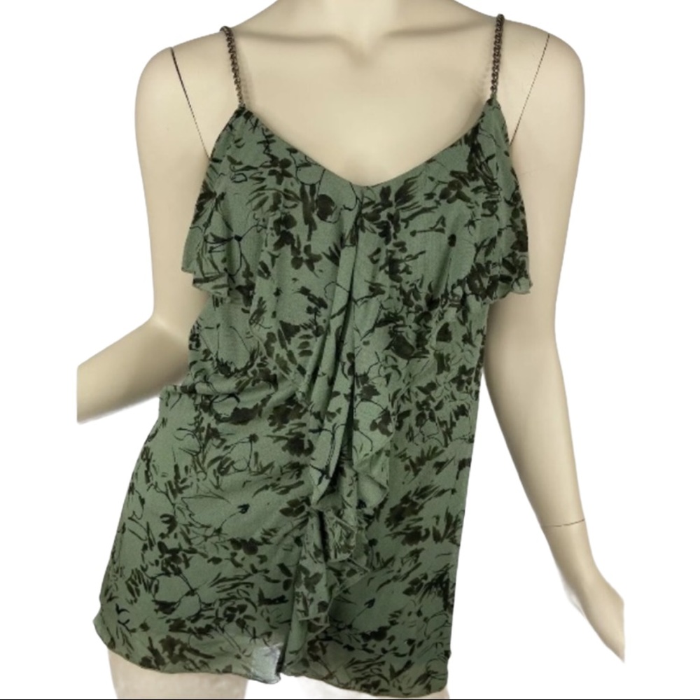 Express Tank Top Ruffle V Neck Green Chain Strap